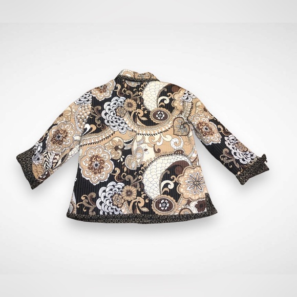 Boho Cottagecore Quilted Paisley Button Up Jacket Peck & Peck Relaxed Medium - Picture 2 of 6